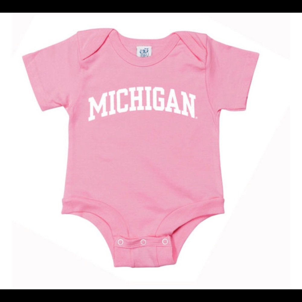 NWOT University of Michigan pink baby onesie